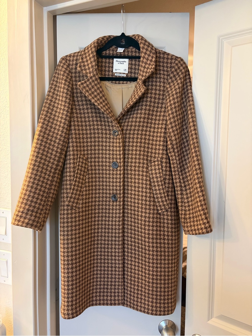Abercrombie & Fitch Women's Brown Houndstooth Wool Blend “Dad Coat”